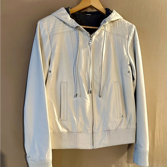 Wilson's Genuine White Leather Hoodie Jacket Woman's Size Large Zipper Front - Picture 2 of 16